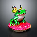 Green Reptile With Colorful Butterfly Wings Sitting On Red Mushroom