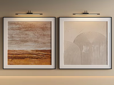 Abstract Paintings With Brown Beige Textures And Geometric Lines For Interior Decor 3d model