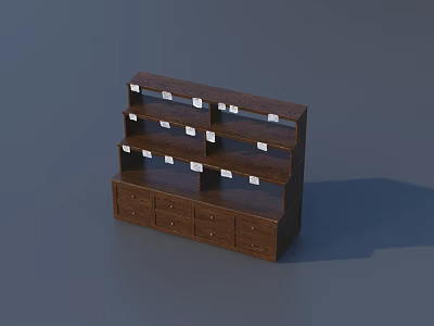 Wooden Display Cabinet Shelf With Multiple Shelves And Functional Storage Drawers 3d model