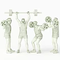 Fit Men Performing Various Weightlifting Exercises With Barbell And Dumbbells
