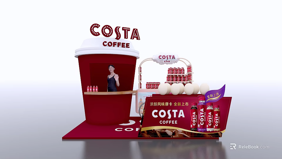 Costa Coffee Promotional Display Stand With Red Cup Shaped Design And Coffee Products 3d model 