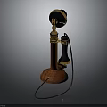 Vintage Telephone With Wooden Base Gold Accents Black Handset And Coiled Cable