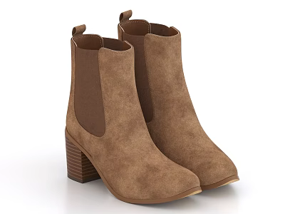 Brown Suede Chelsea Boots With Block Heel And Stylish Ankle Length Design 3d model