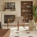 Elegant Living Room Interior Design With Fireplace Chandelier Built In Bookshelves And Green Plant