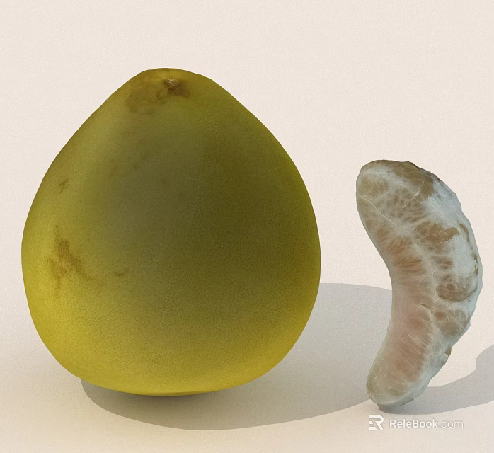 Fresh Ripe Yellow Whole Pomelo Fruit With Peeled Juicy Segment On Light Background 3d model 