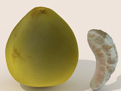 Fresh Ripe Yellow Whole Pomelo Fruit With Peeled Juicy Segment On Light Background 3d model