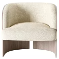 Comfortable Beige Fabric Armchair with Wooden Arms and Modern Design