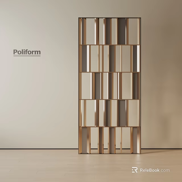 Modern Minimalist Room Divider With Polished Metal Frame Grid Design And Vertical Panels 3d model 