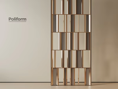 Modern Minimalist Room Divider With Polished Metal Frame Grid Design And Vertical Panels 3d model