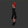 3D Game And Movie Character Red Hair Black Dress Black Boots Striking Pose Gray Background