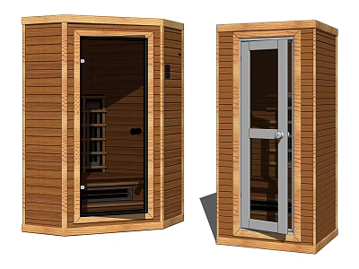 Wooden Freestanding Shower Sauna With Glass And Solid Wood Door Designs 3d model