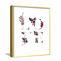 Floral LOVE Wall Art With Red Pink Leaves And Golden Frame White Background Design