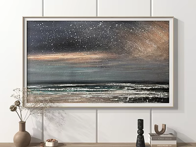 Starry Sky Ocean Waves Painting With Wall Decorative Elements And Natural Accents 3d model