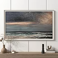 Starry Sky Ocean Waves Painting With Wall Decorative Elements And Natural Accents