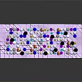 Purple Grid Surface With Colorful Small Spheres And Floating Black Objects