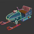Blue Sleigh With Red Seat Snowflake Patterns Orange Skis And Tracks