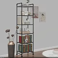 Multi tiered Bookshelf With Books Decorative Items Photo Frames Wall Art Vase And Laptop