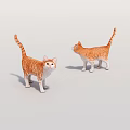 Two Orange And White Cat Figurines Standing On Gray Background Surface 3d model