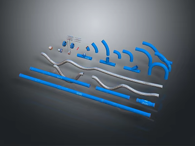 Various Blue Silver Pipes Fittings And Plumbing Installation Components 3d model