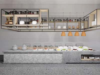 Modern Open Kitchen Interior Design With Island Counter And Appliances 3d model