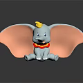 Cute Dumbo Plush Toy With Big Pink Ears Yellow Hat And Red Collar