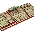 Jewelry Display Counter with Multiple Sections Showcasing Green Gemstone Rings Earrings and Necklaces