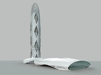 Modern Hotel Building With Unique Architectural Design Diamond Pattern Facade And Wavy Base Structure 3d model
