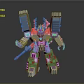 Transformer Robot With Green Purple Armor And Mechanical Weapon In Robot Form