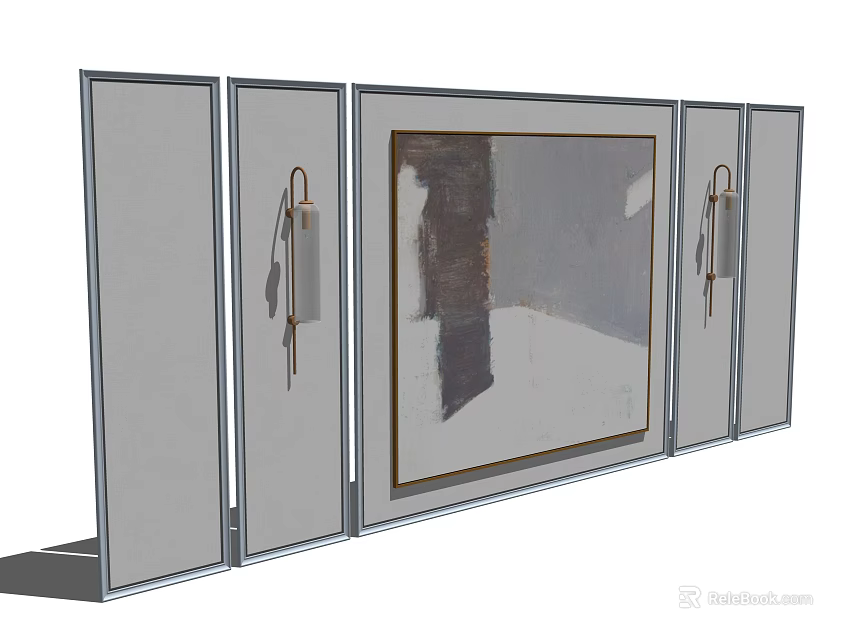 Bedroom Accent Wall with Panel Design Central Artwork and Decorative Fixtures 3d model 
