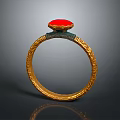 Elegant Gold Fashion Ring With Red Gemstone And Carved Patterns Design 3d model