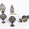 Vintage Metal Decorative Ornament Set with Intricate Filigree Patterns and Ornate Bases for Home Accent