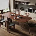 Modern Wooden Dining Table and Chairs Set in Contemporary Kitchen with Cabinets and Window View