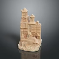 Handcrafted Beige Castle Building Cluster Sculpture With Detailed Towers And Windows