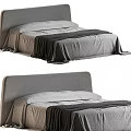 Modern Double Bed With Gray Bed Sheets And Soft Blanket Simple Headboard Design 3d model