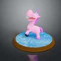 Pink Unicorn Toy Standing On Blue Round Base With Brown Edge Decoration