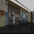 Traditional Chinese Cultural Exhibition Hall With Scholar Statue Landscape Painting And Calligraphy