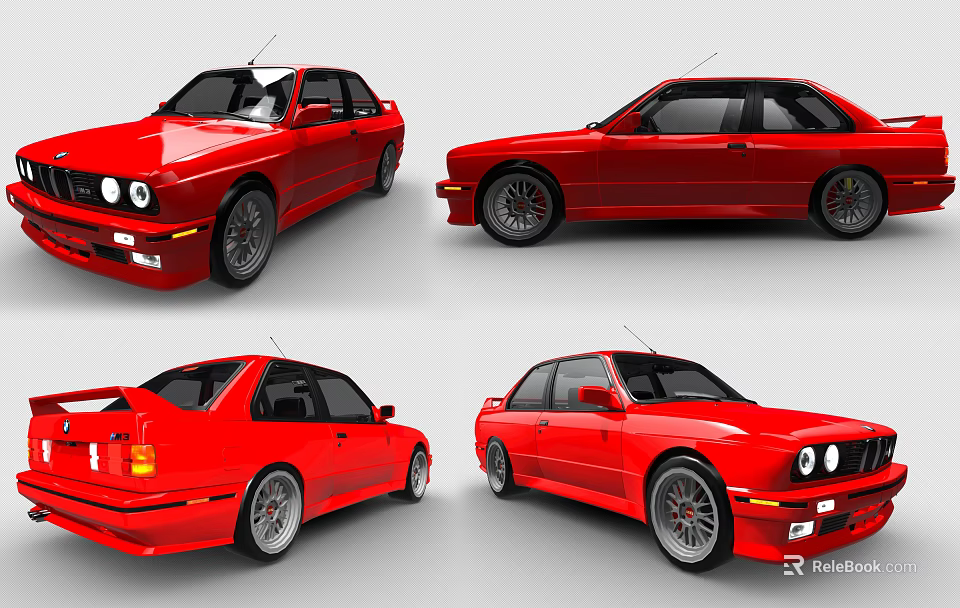 Red Classic Sports Car Displayed In Multiple Angles With Sleek Exterior Design 3d model 