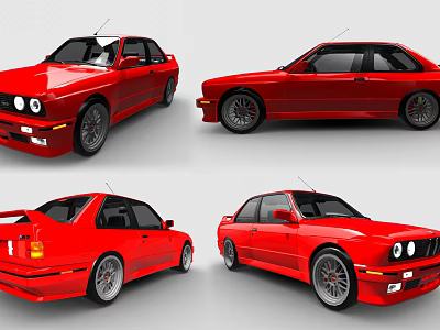 Red Classic Sports Car Displayed In Multiple Angles With Sleek Exterior Design 3d model