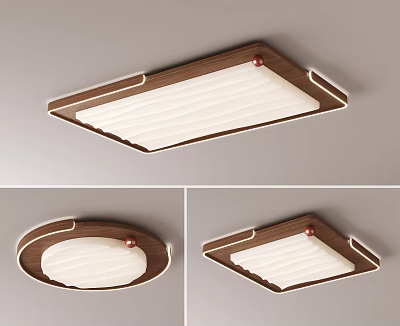 Modern Ceiling Light Featuring Wooden Frame White Shade Square And Round Shapes 3d model