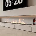 Modern White Fireplace Design With Flames Clock And Decorative Figures 3d model