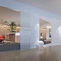 Modern Public Office Space With Open Layout Comfortable Seating Green Plants And Wall Art Decor