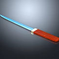 Kitchen Utility Knife With Blue Sharp Blade And Red Wooden Handle 3d model