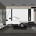 Modern Living Room Interior With Black Sofa Glass Coffee Table And Floor Lamp