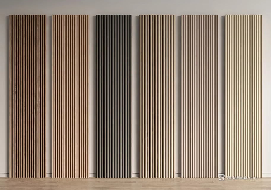 Various Colored Vertical Stripe Wall Panels Neatly Arranged In Interior Space 3d model 