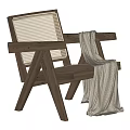 Natural Wooden Frame Leisure Chair With Woven Back Seat And Draped Blanket