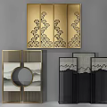 Elegant Room Dividers With Golden Cloud Patterns Circular Design And Landscape Art 3d model