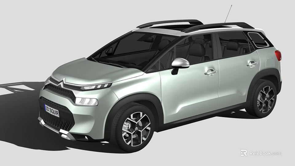 Silver Citroen SUV With Roof Rack Black Wheels And Front Design 3d model 