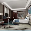 Elegant Modern Hotel Guest Room With Comfortable Bed Desk Chair And Decorative Painting