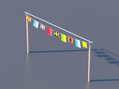 Colorful Decorative Flags Hanging On White Horizontal Bar For Home Decoration 3d model