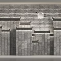 Traditional Background Wall With Brick Texture And Eaves Design Featuring Moon And Flying Birds
